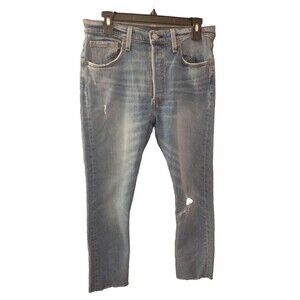 Levis 501 Women’s Button Fly Straight Leg Blue Jeans 29x30 Distressed